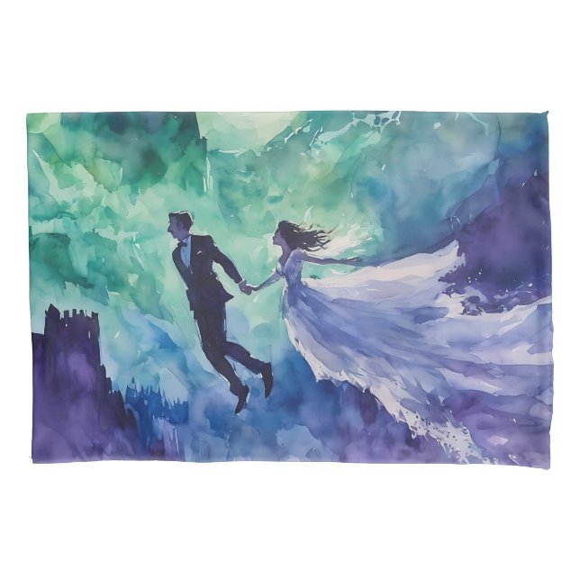 Flying Lovers - Watercolor Painting Pillowcase (Front)