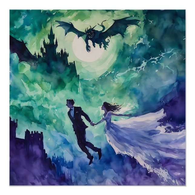 Flying Lovers - Watercolor Painting Poster (Front)