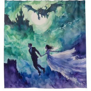 Flying Lovers - Watercolor Painting Shower Curtain