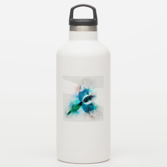 Flying magpie bird watercolor (Waterbottle)
