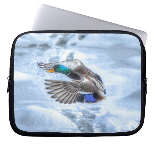 Flying Mallard Duck Drake 3 Wildlife Photo Laptop Sleeve (Front)