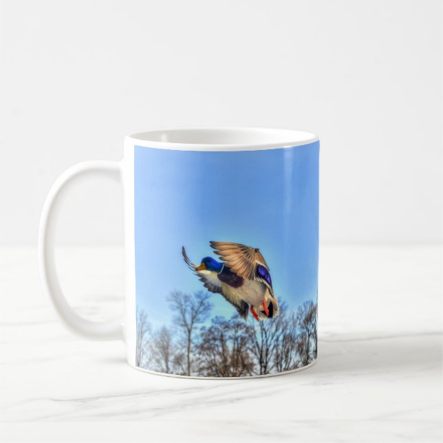 Flying Mallard Duck Drake Wildlife Photo Coffee Mug (Left)