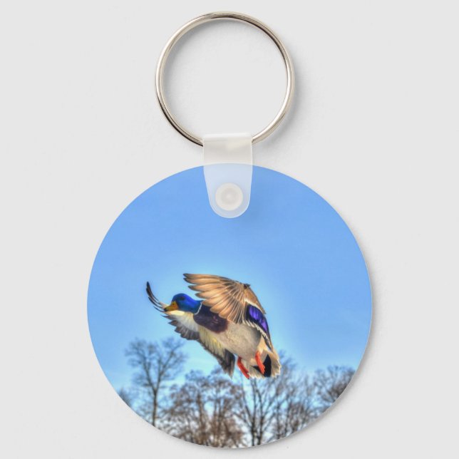 Flying Mallard Duck Drake Wildlife Photo Key Ring (Front)
