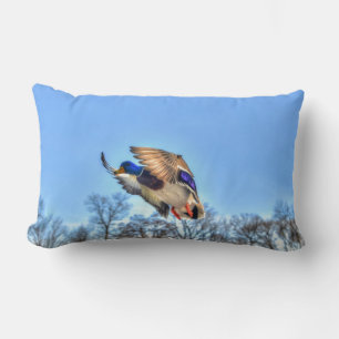 Flying Mallard Duck Drake Wildlife Photo Lumbar Cushion