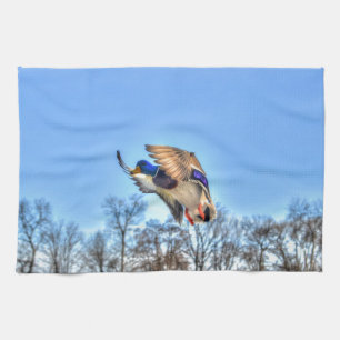Flying Mallard Duck Drake Wildlife Photo Tea Towel