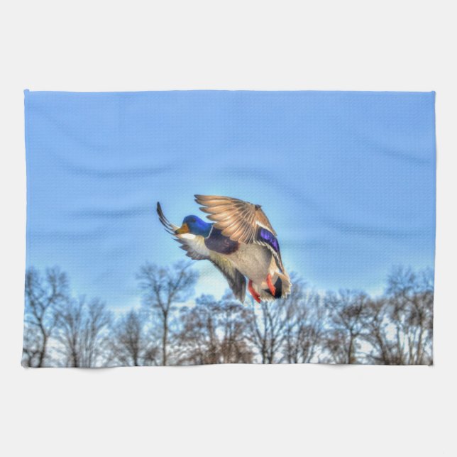 Flying Mallard Duck Drake Wildlife Photo Tea Towel (Horizontal)