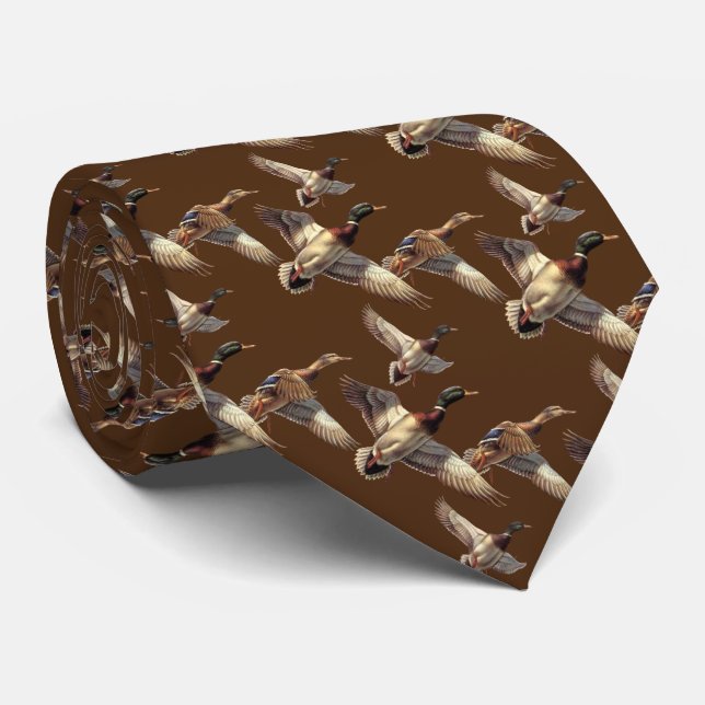 Flying Mallard Ducks On Brown Tie (Rolled)
