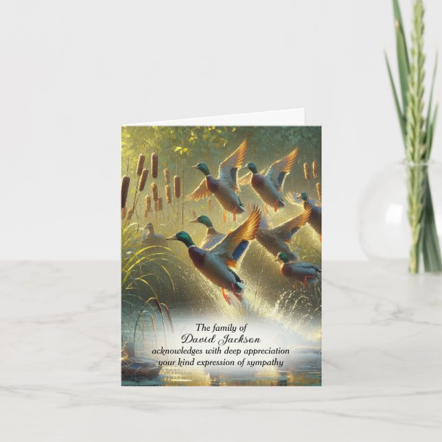 Flying Mallard Ducks Sympathy Thank You Card (Front)