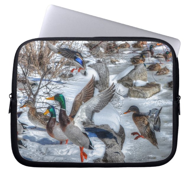 Flying Mallard Ducks Wildlife Gift Laptop Sleeve (Front)