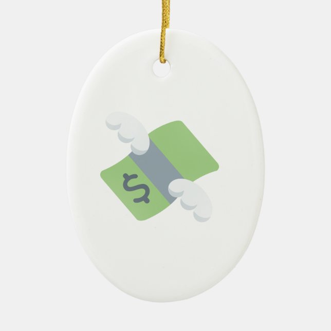 flying money emoji ceramic tree decoration (Front)