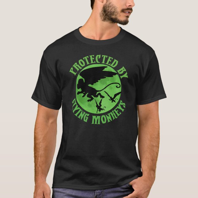 Flying Monkey Witch Gift Protected by Flying Monke T-Shirt (Front)