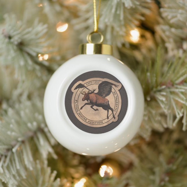Flying Moose Aviation Patch Ceramic Ball Christmas Ornament (Tree)