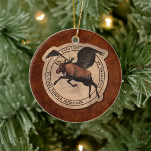 Flying Moose Aviation Patch Ceramic Tree Decoration