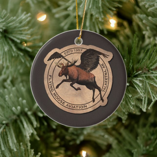 Flying Moose Aviation Patch Ceramic Tree Decoration (Tree)