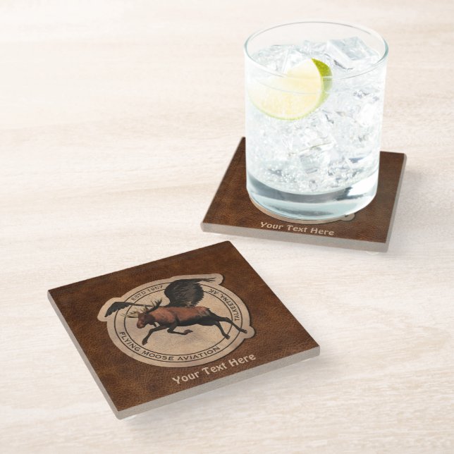 Flying Moose Aviation Patch Glass Coaster (Angled)