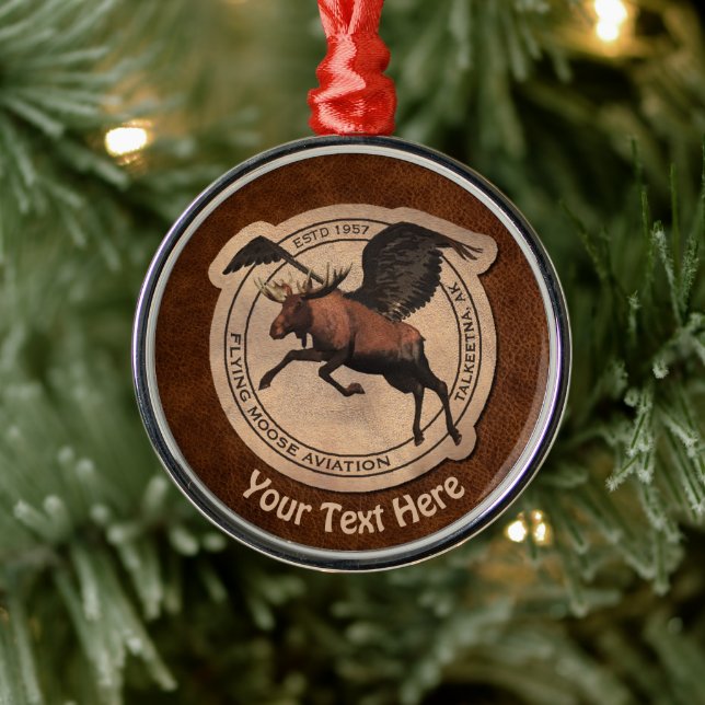 Flying Moose Aviation Patch Metal Ornament (Tree)