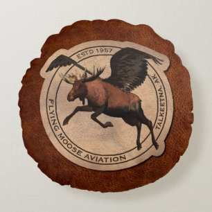 Flying Moose Aviation Patch Round Cushion