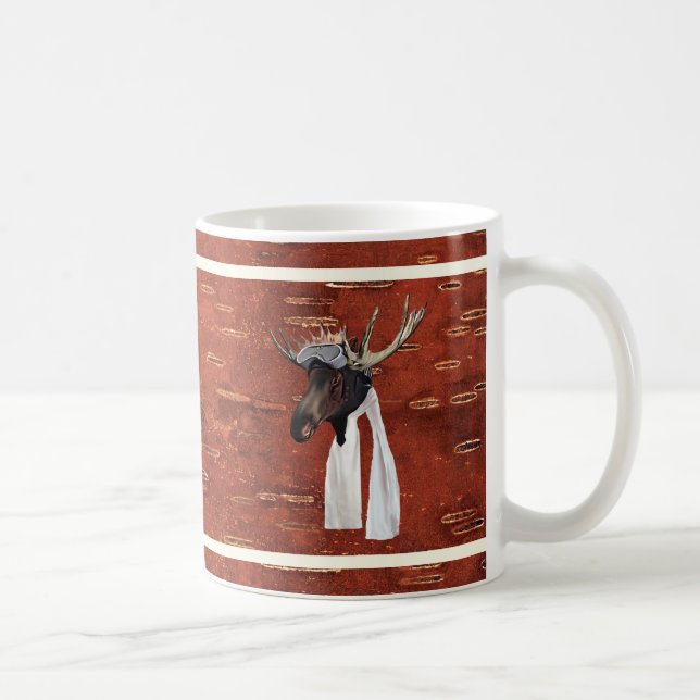 Flying Moose Aviation Pilot On inner Birch Bark Coffee Mug (Right)