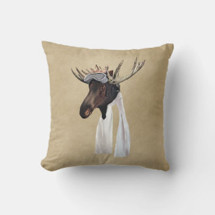 Flying Moose Aviation Pilot On Old Paper Cushion