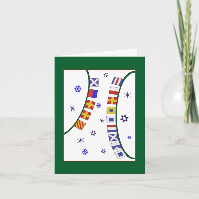 Flying Nautical Signal Flags Merry Christmas Card (Front)