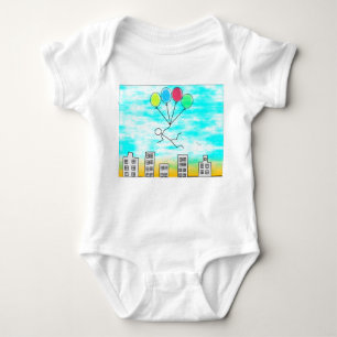 Flying Over The City with Balloons Baby Bodysuit