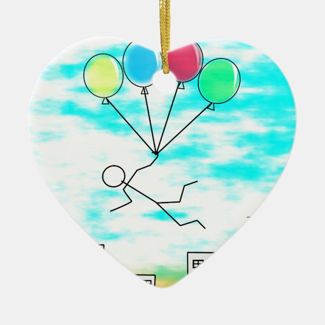 Flying Over The City With Balloons Ceramic Ornament (Front)