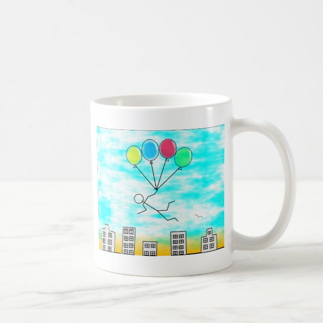 Flying Over The City With Balloons Coffee Mug (Right)
