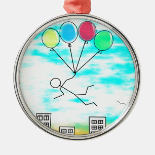 Flying Over The City With Balloons Metal Ornament