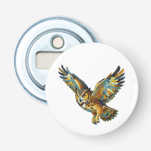 Flying Owl Abstract Colorful Brushstroke Art Bottle Opener