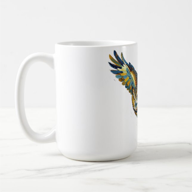 Flying Owl Abstract Colourful Brushstroke Art Coffee Mug (Left)
