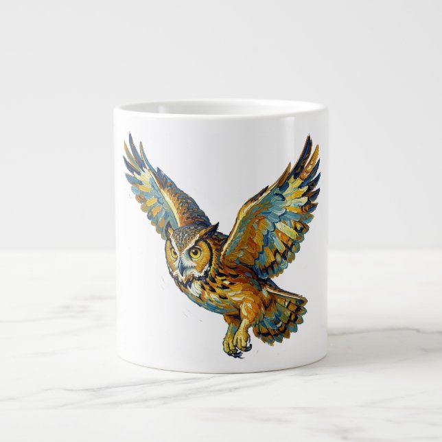 Flying Owl Abstract Colourful Brushstroke Art Large Coffee Mug (Front)