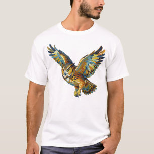 Flying Owl Abstract Colourful Brushstroke Art T-Shirt