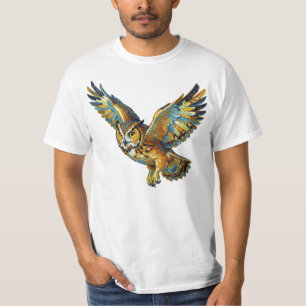 Flying Owl Abstract Colourful Brushstroke Art T-Shirt