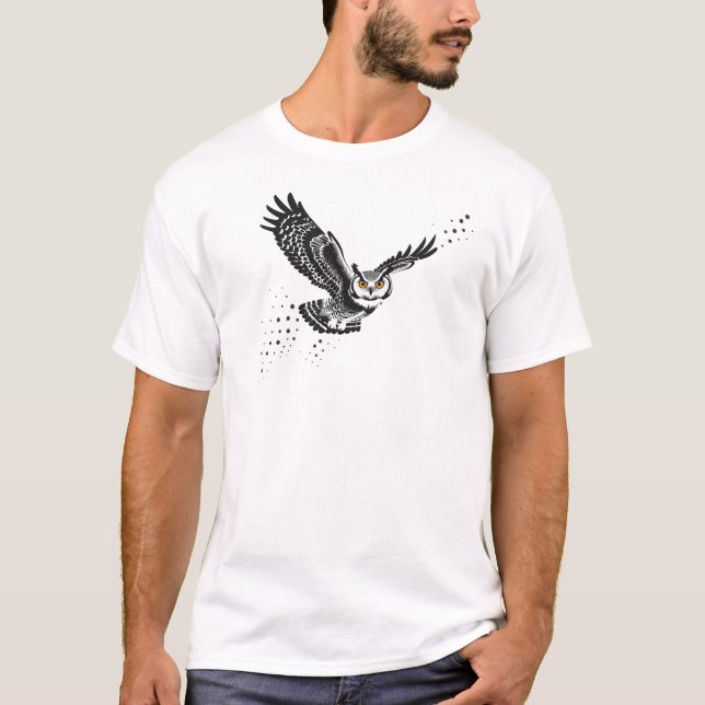 Flying Owl – Dotwork Ink Graphic T-Shirt (Front)