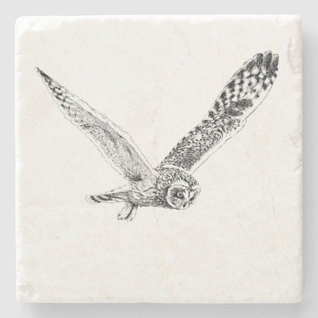 Flying Owl Illustration Stone Coaster (Front)