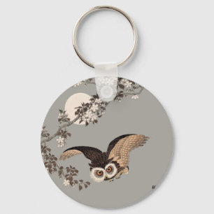 Flying Owl Japanese Print Art Vintage by Shōson Key Ring
