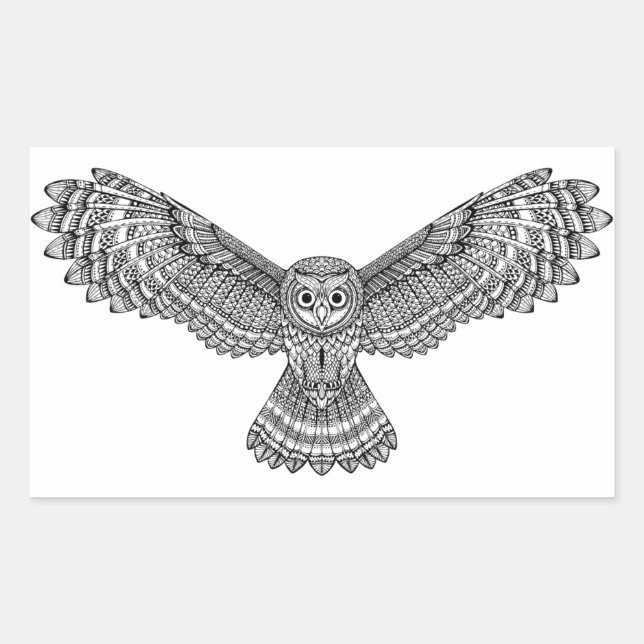 Flying Owl Zendoodle Rectangular Sticker (Front)