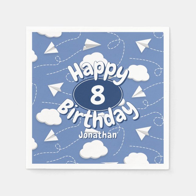 flying paper aeroplanes boy or girl birthday napkin (Front)