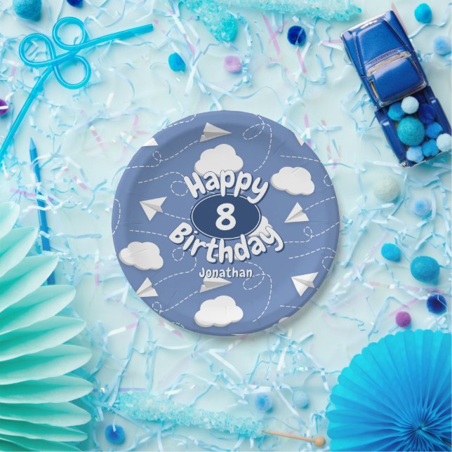 flying paper aeroplanes boy or girl birthday paper plate (Party)