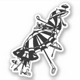 flying Parasols Umbrellas Ink art Illustration