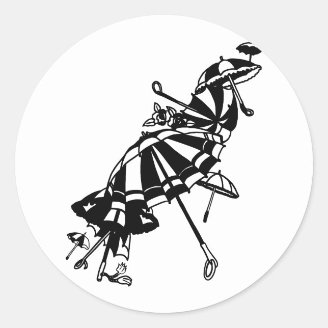 flying Parasols Umbrellas Ink art Illustration  Classic Round Sticker (Front)