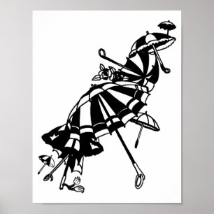 flying Parasols Umbrellas Ink art Illustration Poster