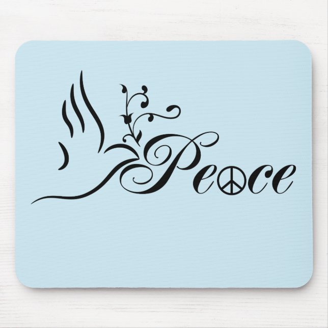 Flying Peace Dove Olive Branch Blue Background Mouse Pad (Front)