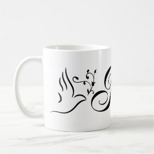 Flying Peace Dove Olive Branch White Background Coffee Mug