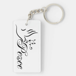 Flying Peace Dove Olive Branch White Background Key Ring