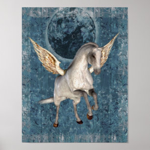 Flying Pegasus Blue Moon Fantasy Horse Poster