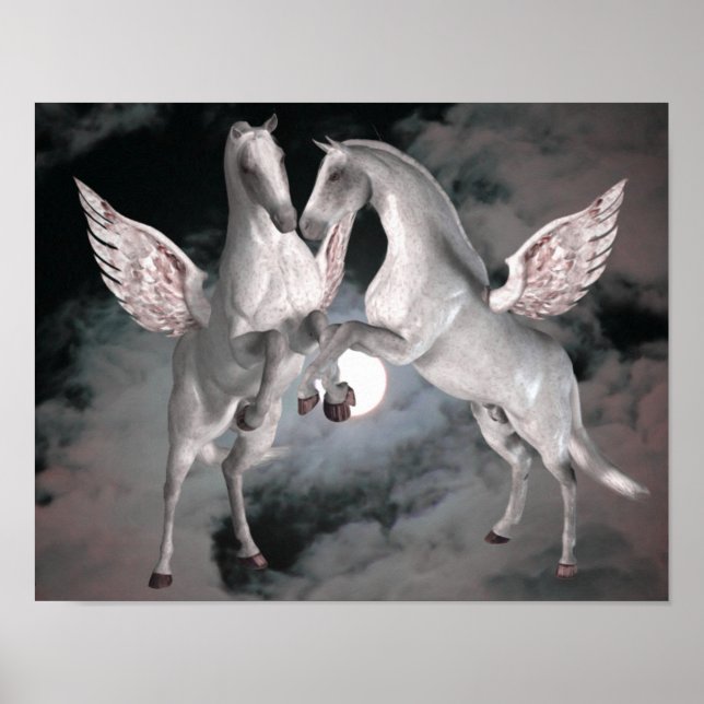 Flying Pegasus Fantasy Horses Art Poster (Front)