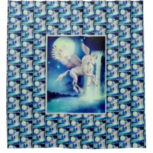 Flying Pegasus Unicorn Waterfall    Shower Curtain