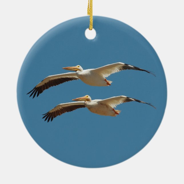 Flying Pelican 2 Ceramic Ornament (Back)