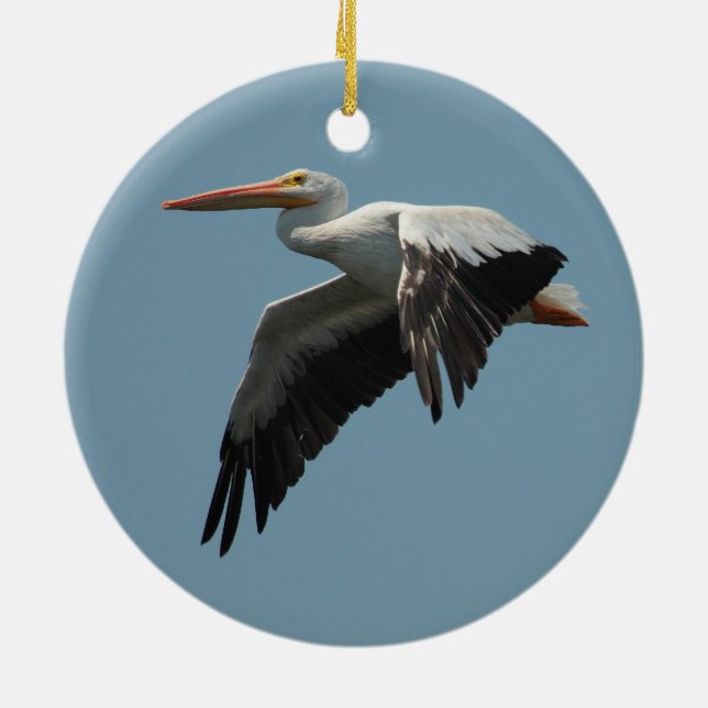 Flying Pelican 5 Ceramic Tree Decoration (Back)
